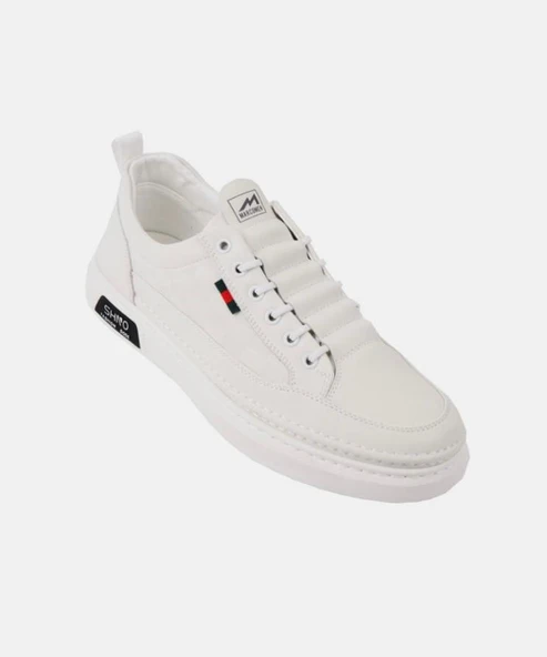 Erkek Rahat Taban Lastik Bağcıklı Sneaker Gerçek Deri MC 19039 BEYAZ - 7