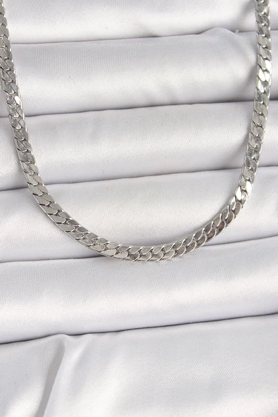 316L Çelik Gümüş Renk Yassı Zincir Model Erkek Kolye - TJ-ERK1384