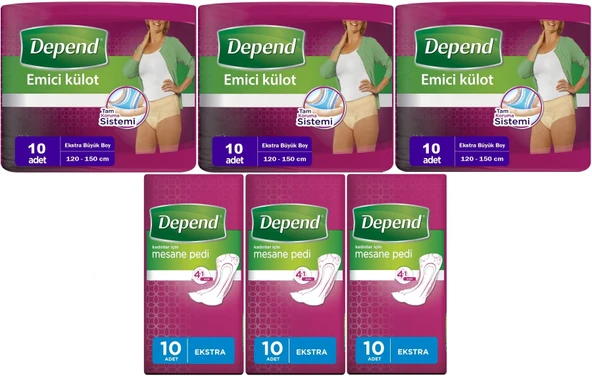 Depend Emici Külot Lohusa Pedi  XL - Kadın (10 Adet)+Mesane Pedi Kadın Ekstra (10 Lu) 6 Lı Set