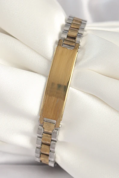 316L Çelik Gold Gümüş Renk Zincir Künye Model Erkek Bileklik - TJ-EB3724