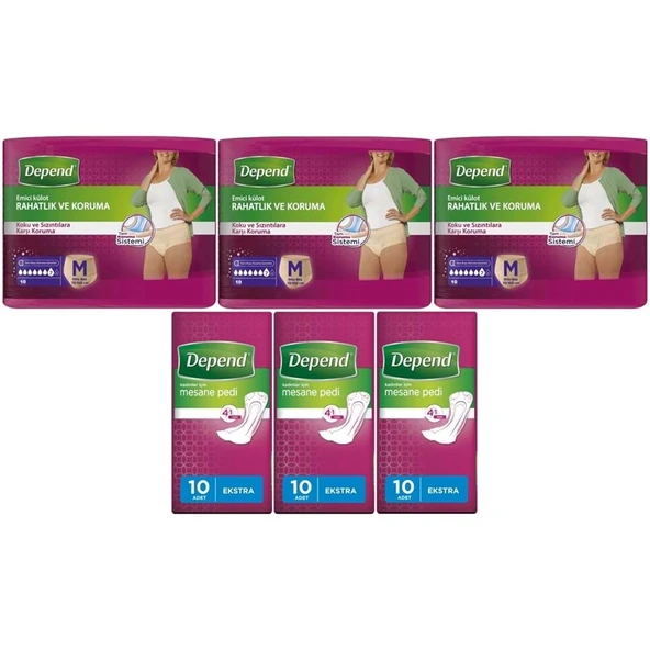 Depend Emici Külot Lohusa Pedi M- Medium - Kadın (10 Lu) + Mesane Pedi Kadın Ekstra (10 Lu) 6 Lı Set ürün görseli