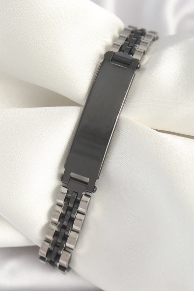 316L Çelik Gümüş Siyah Renk Zincir Künye Model Erkek Bileklik - TJ-EB3723