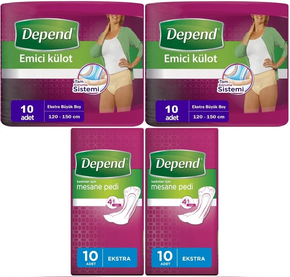 Depend Emici Külot Lohusa Pedi  XL - Kadın (10 Adet)+Mesane Pedi Kadın Ekstra (10 Lu) 4 Lü Set