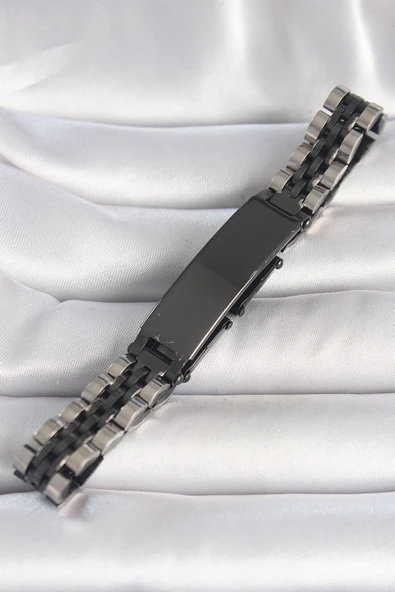 316L Çelik Gümüş Siyah Renk Zincir Künye Model Erkek Bileklik - TJ-EB3723 - 2