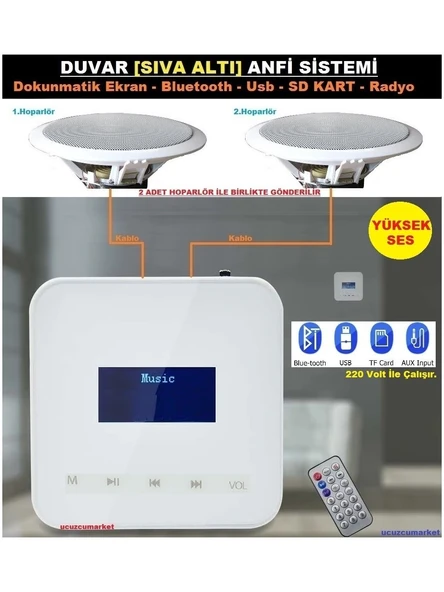 Dokunmatik Amfi Müzik Kontrol (SIVA ALTI-Bluetooth-Usb-Sd Kart-Radyo-Kumandalı)