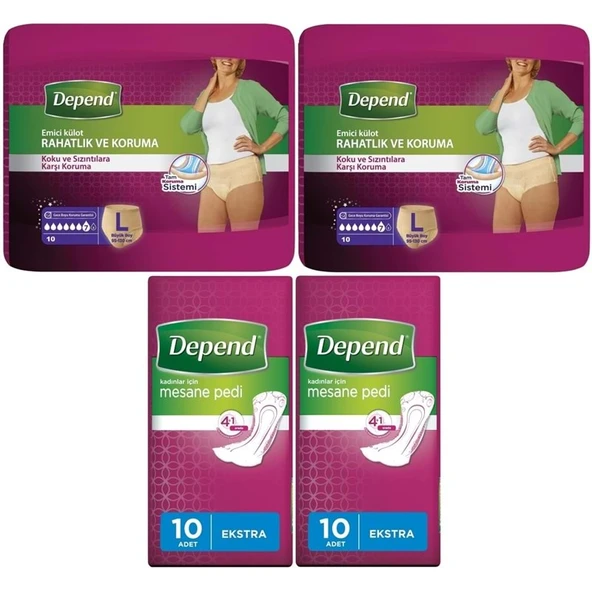 Depend Emici Külot Lohusa Pedi Large - Büyük Kadın (10 Lu)+Mesane Pedi Kadın Ekstra (10 Lu) 4 Lü Set ürün görseli