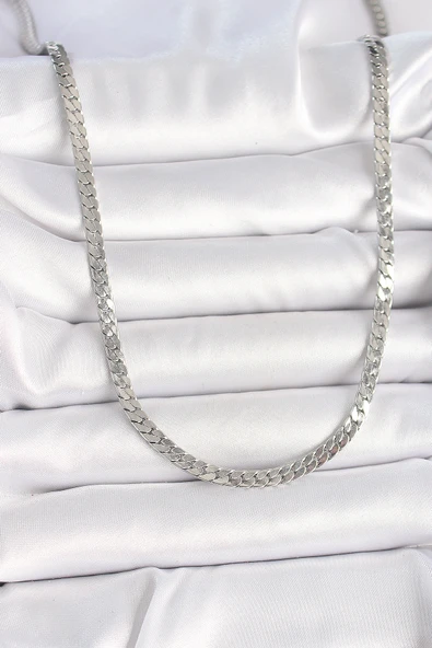 316L Çelik Gümüş Renk Yassı Zincir Model Erkek Kolye - TJ-ERK1384 - 2