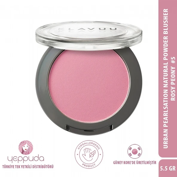 Klavuu Urban Pearlsation Natural Powder Blusher Rosy Peony #5 - İnci Tozu İçeren Allık