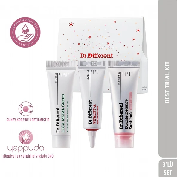 Dr.Different Best Trial Kit - 3'lü Deneme Kiti (Cica Metal Cream, Vitalift-A & Double Defense Sunblock)
