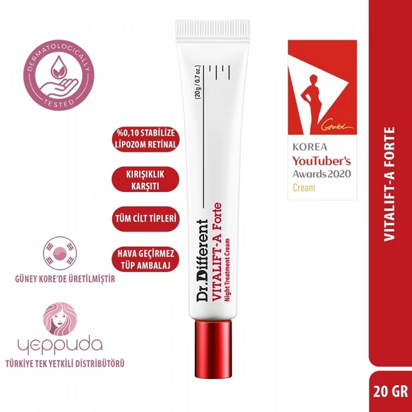 Dr.Different Vitalift-A Forte - Yaşlanma ve Kırışıklık Karşıtı %0.10 Stabilize Lipozom Retinal İçeren Gece Kremi