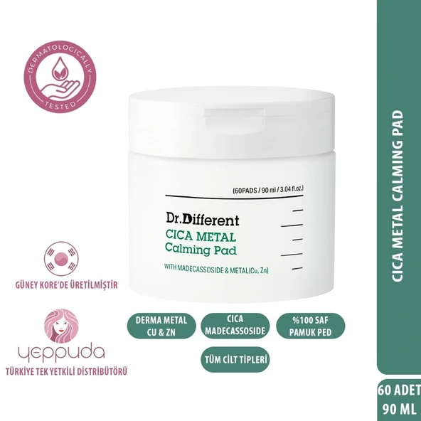 Dr.Different Cica Metal Calming Pad - Derma Metal ve Cica İçerikli Bariyer Güçlendirici & Yatıştırıcı Pamuk Ped