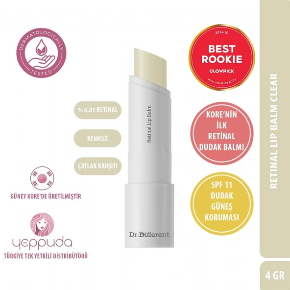 Dr.Different Retinal Lip Balm Clear - Çatlak Karşıtı %0.01 Retinal İçeren Renksiz Dudak Balmı (SPF11 Güneş Koruması)