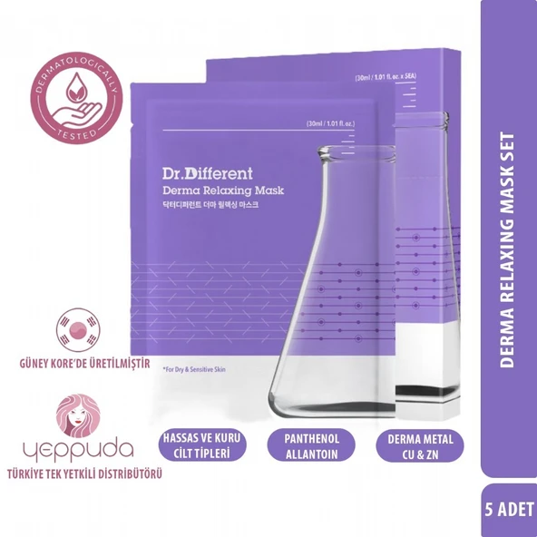 Dr.Different Derma Relaxing Mask - Derma Metal ve Cica İçerikli Besleyici & Yatıştırıcı Yüz Maskesi (5 Adet)