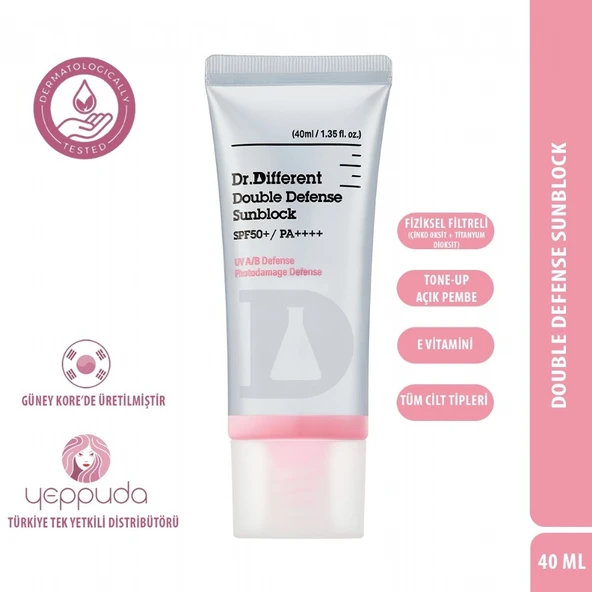 Dr.Different Double Defense Sunblock - Doğal Tone-Up Görünümü Sunan Fiziksel Filtreli Güneş Kremi (DD Cream)