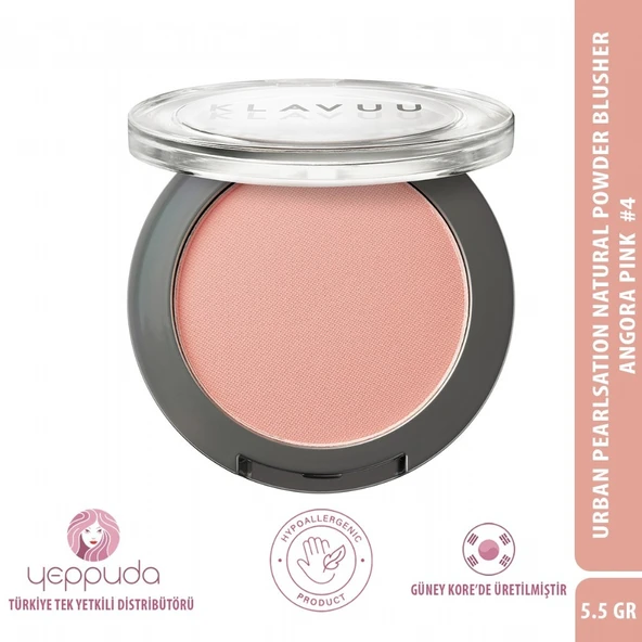 Klavuu Urban Pearlsation Natural Powder Blusher Angora Pink  #4 - İnci Tozu İçeren Allık