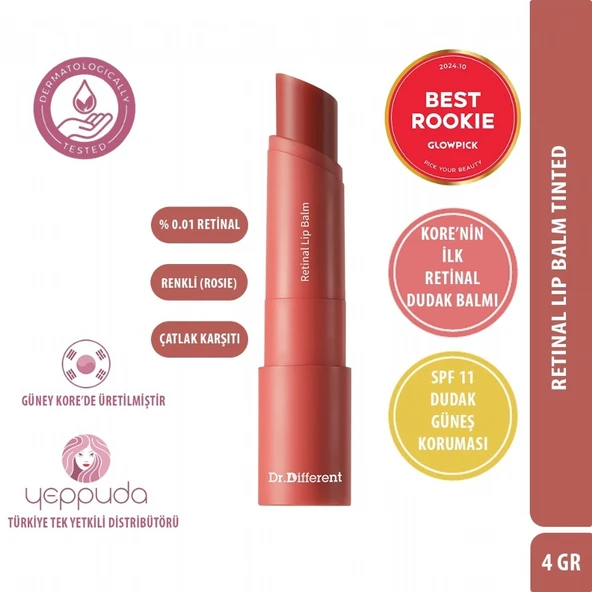 Dr.Different Retinal Lip Balm Tinted - Çatlak Karşıtı %0.01 Retinal İçeren Renkli Dudak Balmı (SPF11 Güneş Koruması)