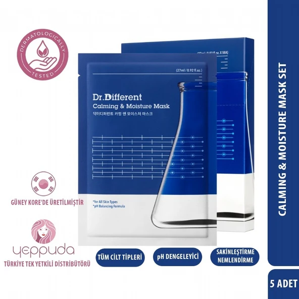 Dr.Different Calming & Moisture Mask - Panthenol ve NMF İçerikli Yatıştırıcı & Nemlendirici Yüz Maskesi (5 Adet)