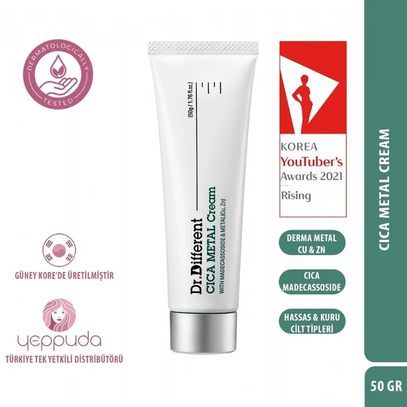 Dr.Different Cica Metal Cream - Hassas ve Kuru Ciltler İçin Derma Metal ve Cica İçerikli Yoğun Bakım Kremi