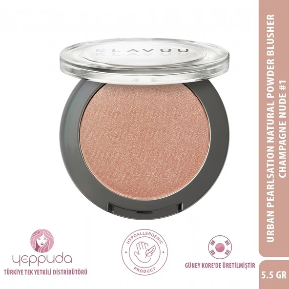 Klavuu Urban Pearlsation Natural Powder Blusher Champagne Nude #1 - İnci Tozu İçeren Allık