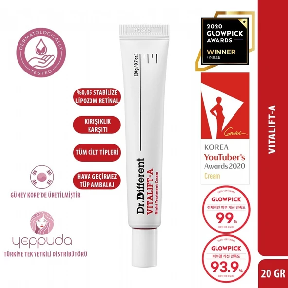 Dr.Different Vitalift-A - Yaşlanma ve Kırışıklık Karşıtı %0.05 Stabilize Lipozom Retinal İçeren Gece Kremi