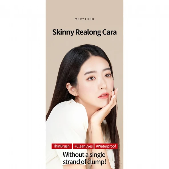 Merythod Skinny Realong Cara 01 Black - Topaklanma Yapmayan Suya Dayanıklı İnce Fırçalı Siyah Maskara - 4