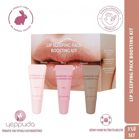 Klavuu Lip Sleeping Pack Boosting Kit - 3'lü Besleyici Dudak Bakım Gece Maske Seti