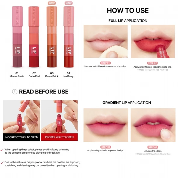 Merythod Reeledge Lip Crayon 02 Satin Red - 4 Renkli Lip Crayon - 4