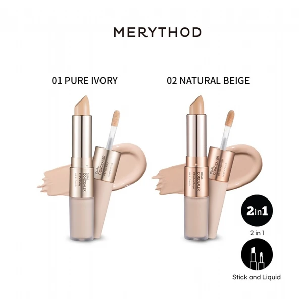 Merythod Dual Concealer 02 Natural Beige - Çift Uçlu Kapatıcı (Stick ve Likit) - 12