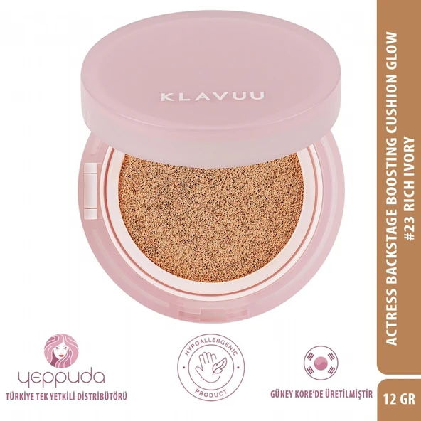 Klavuu Actress Backstage Boosting Cushion Glow  #23 Rich Ivory SPF 50+, PA+++ - Parlak Bitişli Nemlendirici Fondöten