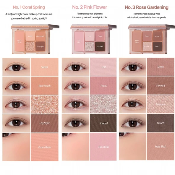 Merythod Blurring Multi Palette 01 Coral Spring - Mat, Işıltılı ve Glitter İçeren Çok Yönlü Allık ve Far Paleti - 3