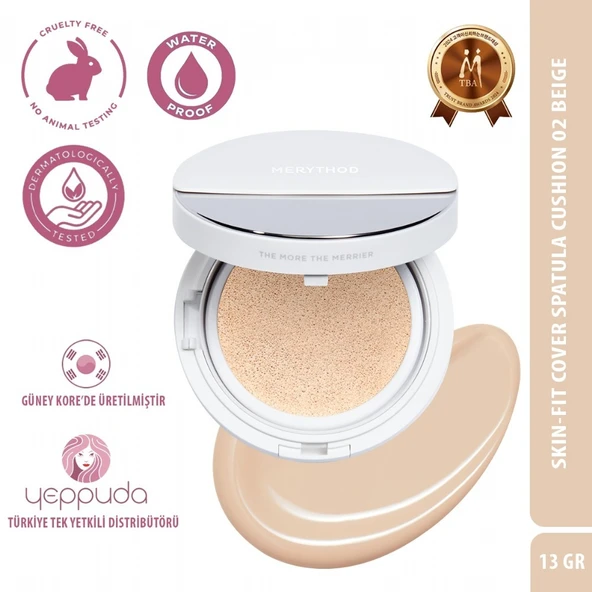 Merythod Skin-Fit Cover Spatula Cushion 02 Beige SPF50+PA+++ - Yüksek Kapatıcı,Waterproof Spatulalı Fondöten