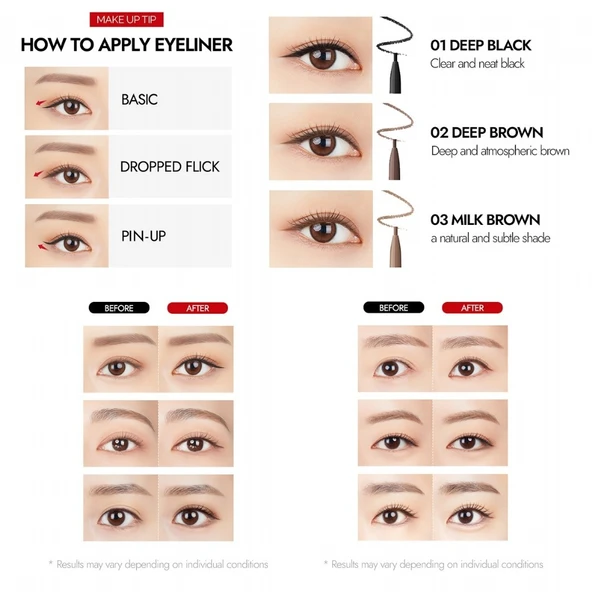 Merythod Reeledge Slim Liner 01 Deep Black - İnce Uçlu Siyah Eyeliner - 3