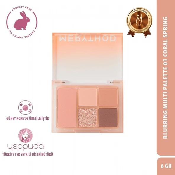 Merythod Blurring Multi Palette 01 Coral Spring - Mat, Işıltılı ve Glitter İçeren Çok Yönlü Allık ve Far Paleti