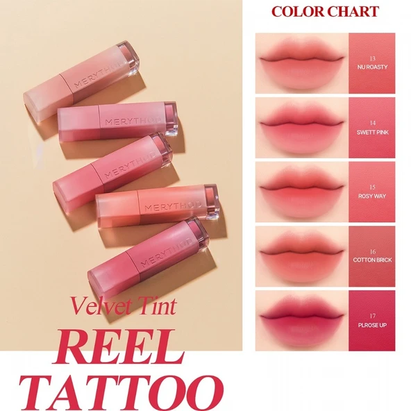 Merythod Reeltattoo Velvet Tint 16 Cotton Brick - Mat Bitişli Kadifemsi Dokulu Tint - 7