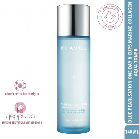 Klavuu Blue Pearlsation One Day 8 Cups Marine Collagen Aqua Toner - Kore İncisi ve Kolajen İçeren  Nemlendirici Anti-Aging Tonik