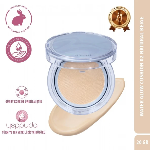 Merythod Water Glow Cushion 02 Natural Beige SPF38+PA+++ - Nemli Bitiş Sağlayan Glass Skin Fondöten