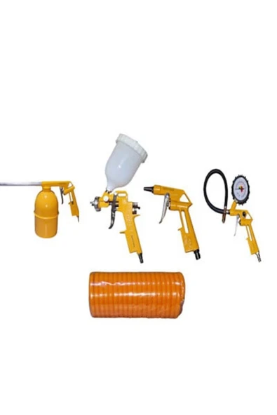 Kompresör Boya Hava Mazot Lastik Tabancası ve Hortun, 5 li SET - 2
