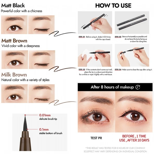 Merythod Reeltattoo Brush Pen Liner 01 Matt Black - Fırça Uçlu Mat Siyah Eyeliner - 3