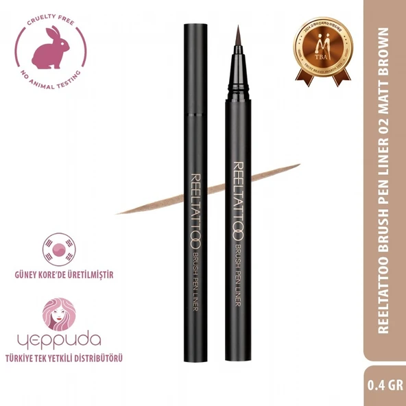 Merythod Reeltattoo Brush Pen Liner 02 Matt Brown - Fırça Uçlu Mat Kahverengi Eyeliner