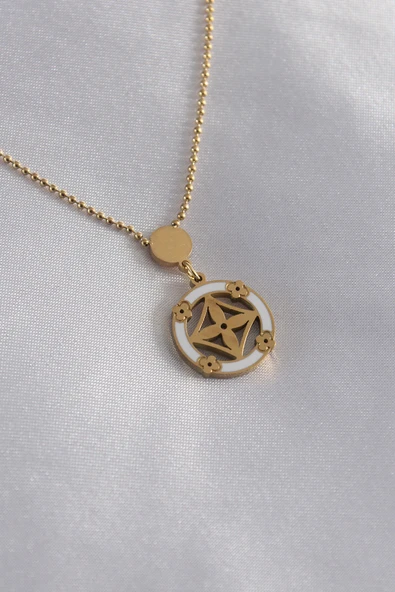 316L Çelik Gold Renk Çiçek Figür Kadın Kolye - TJ-BKO7152