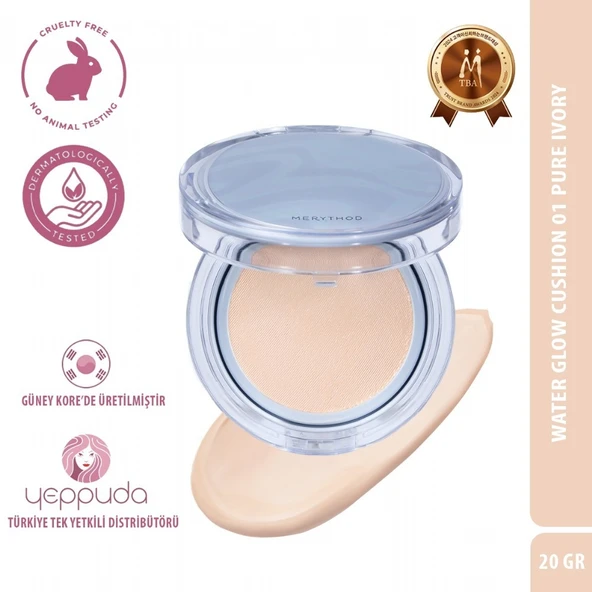 Merythod Water Glow Cushion 01 Pure Ivory SPF38+PA+++ - Nemli Bitiş Sağlayan Glass Skin Fondöten