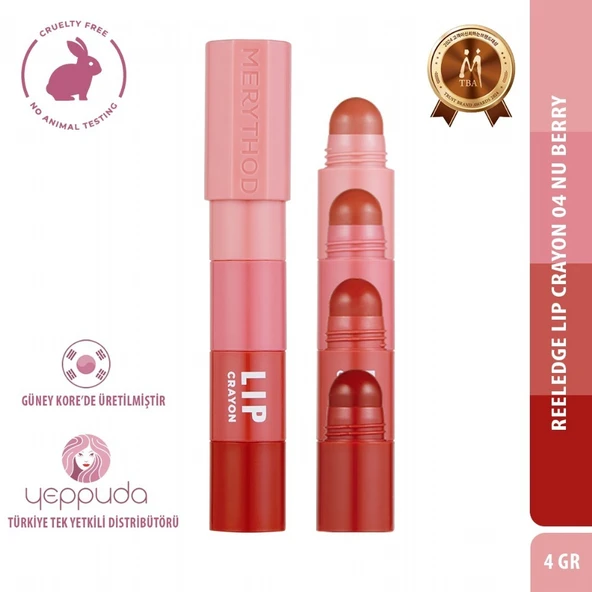 Merythod Reeledge Lip Crayon 04 Nu Berry - 4 Renkli Lip Crayon - Resim 4