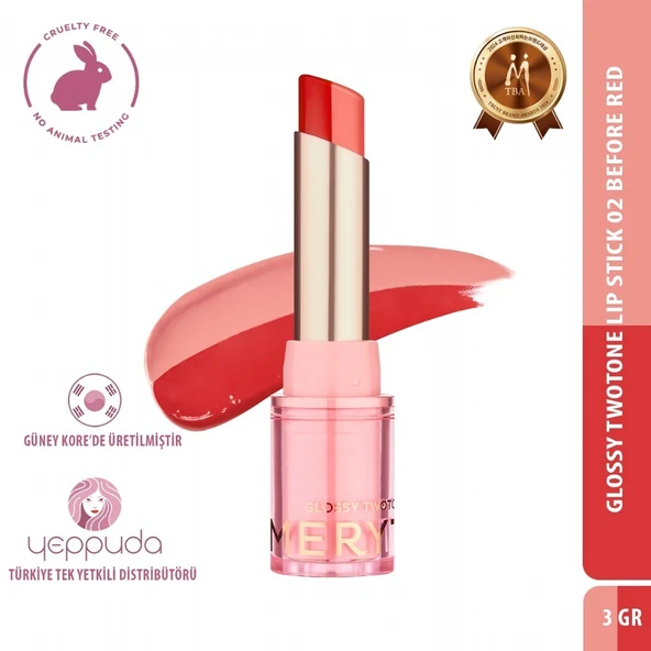 Merythod Glossy Twotone Lip Stick 02 Before Red - Çift Tonlu Ruj