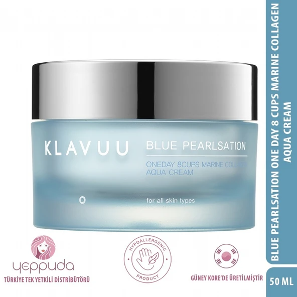 Klavuu Blue Pearlsation One Day 8 Cups Marine Collagen Aqua Cream - Kore İncisi ve Kolajen İçeren Nemlendirici Anti-Aging Krem