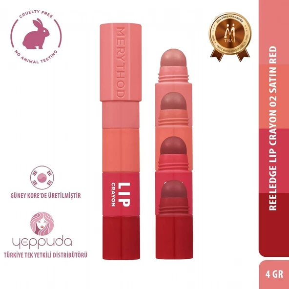 Merythod Reeledge Lip Crayon 02 Satin Red - 4 Renkli Lip Crayon
