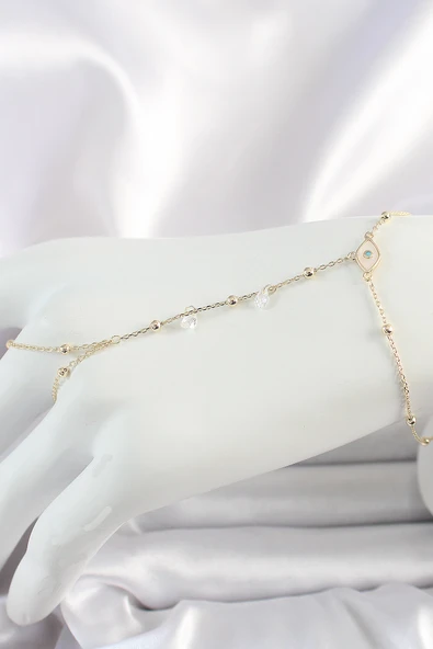 Pirinç Gold Renk Mavi Taşlı Göz Figür Topçuk Detaylı Kadın Şahmeran - TJ-SN629