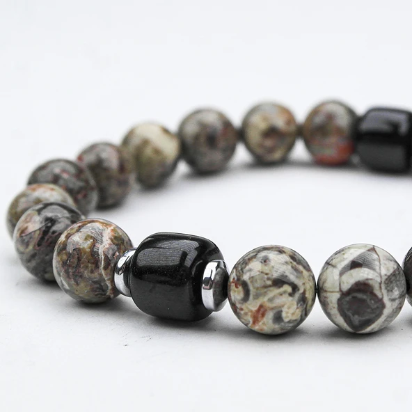 KAR TANESİ OPSİDYEN VE OLTU TAŞI LASTİKLİ BİLEKLİK - 2