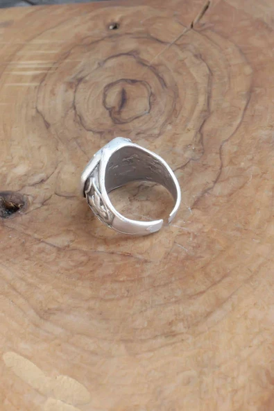 Balta Desenli Gümüş Renk Ayarlanabilir Erkek Yüzük - TJ-EY537 - 2