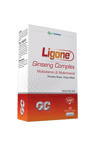 LIGONE GINSENG COMPLEX KAPSÜL, GİNSENG, ZERDEÇAL, GİNKGO, RODİOLA, MULTİVİTAMİN VE MULTİMİNERAL İÇEREN TAKVİYE EDİCİ GIDA 30 kapsül