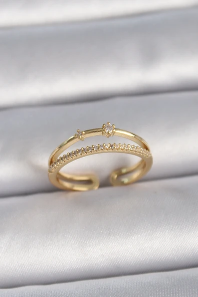 Pirinç Gold Renk Ayarlanabilir Zirkon Taşlı Kadın Yüzük - TJ-BYK3408